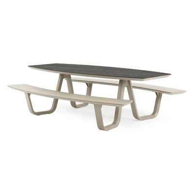 Forno picknicktafel bootvorm in beige aluminium en volkeramiek Black Obsession - L 240 x B 181 x H 72 cm