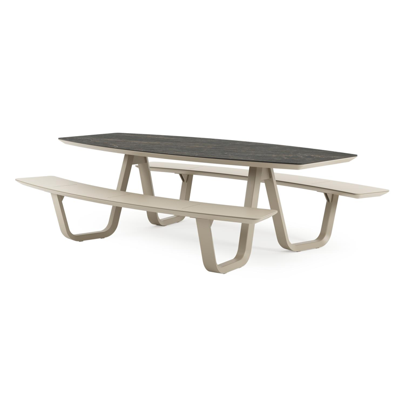 Forno picknicktafel bootvorm in beige aluminium en volkeramiek Black Obsession - L 240 x B 181 x H 72 cm