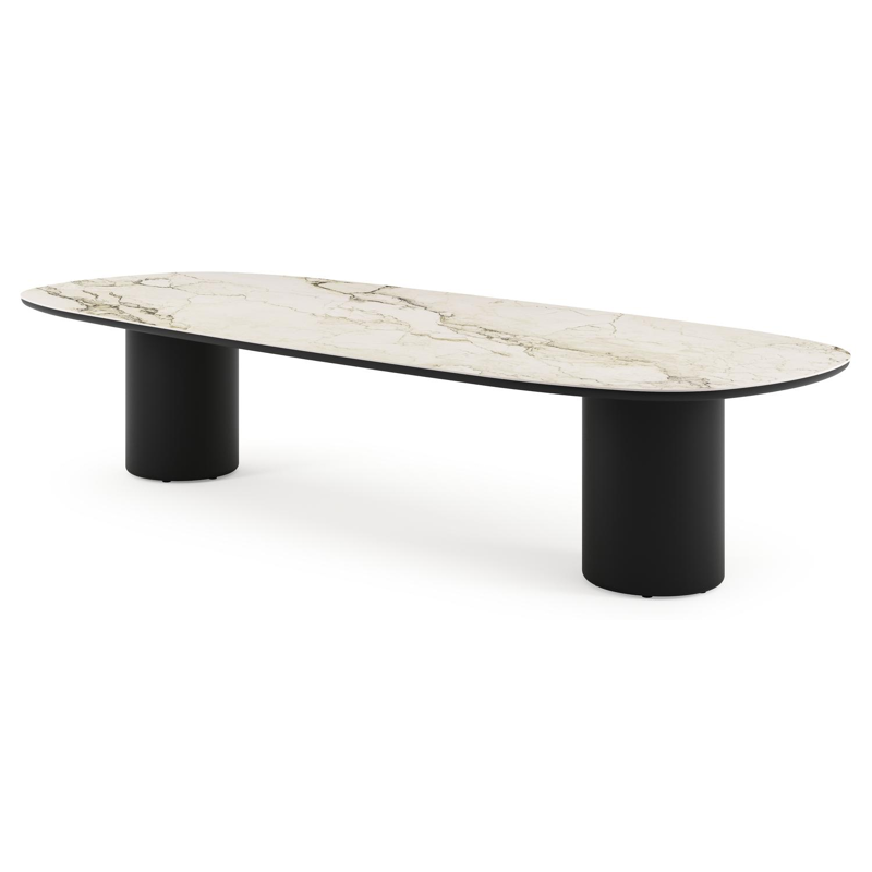 Amico low dining tuintafel bombo in zwart aluminium en volkeramiek Colorado Dunes - L 320 x B 130 x H 61 cm