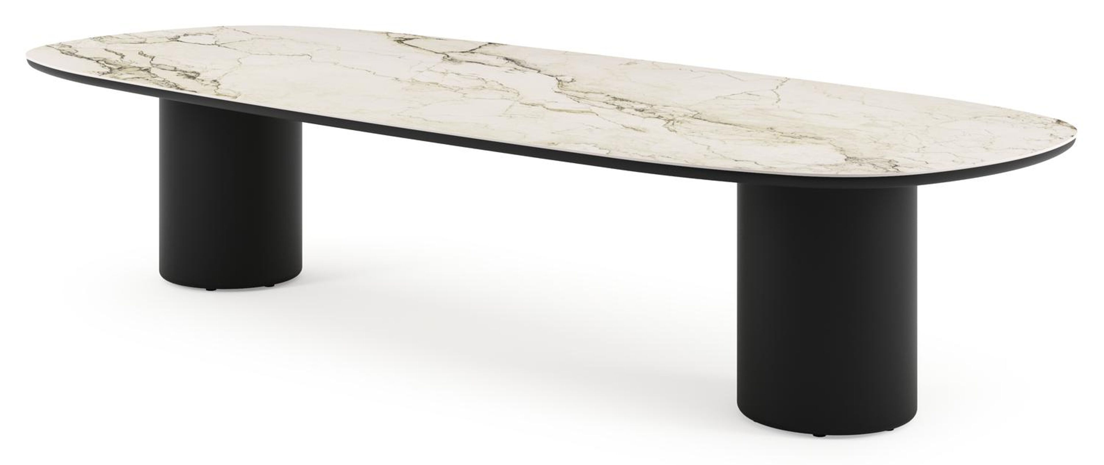 Table de jardin low dining Amico bombo en aluminium noir et céramique pleine Colorado Dunes - Lg. 320 x Lrg. 130 x Haut. 61 cm