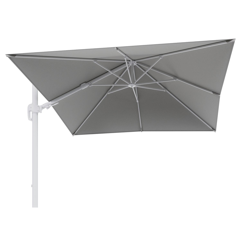 Rufina zweefparasol tiltfunctie in wit aluminium en parasoldoek in All Weather Sunbrella® Luxe Savane Nimbus  - L1 300 x L2 300 cm (zonder voet)
