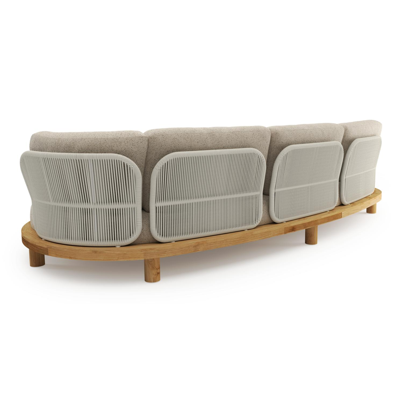 Canapé de jardin Donato en teck et coussins en all weather cosytica bora desert