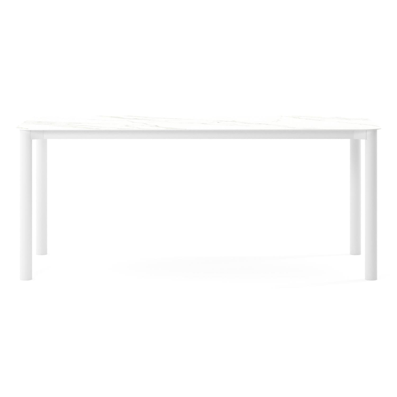 Orso tuintafel rechthoekig afgerond in wit aluminium en volkeramiek Calacatta - L 200 x B 80 x H 75 cm