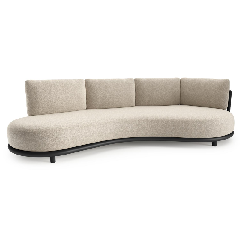 Lomano loungebank in zwart aluminium en zwart verticaal geweven luxe vlakke rope met marbella ecru all weather cosytica kussen