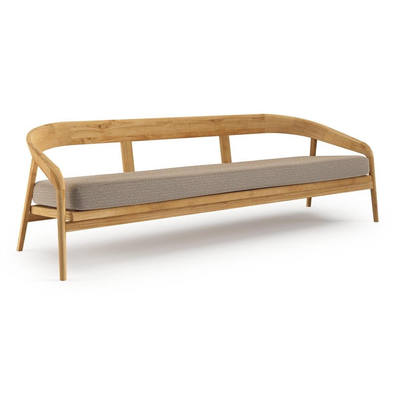 Canapé de jardin Lacrima en teck et coussin en all weather Solica firenze earth