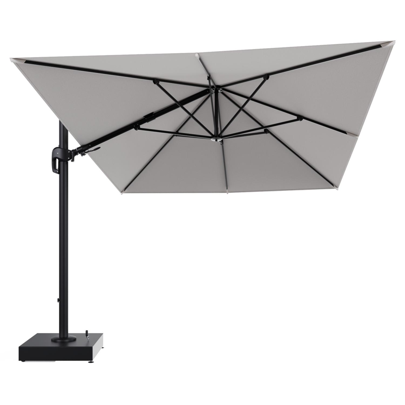 Rufina zweefparasol met tiltfunctie in zwart aluminium en Ego Eggshell All Weather Solica parasoldoek - L1 400 x L2 300 cm met parasolvoet Minore 150 kg met wielen