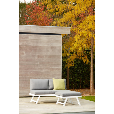 Cerres lounge poef in wit aluminium met grijs polyester kussen