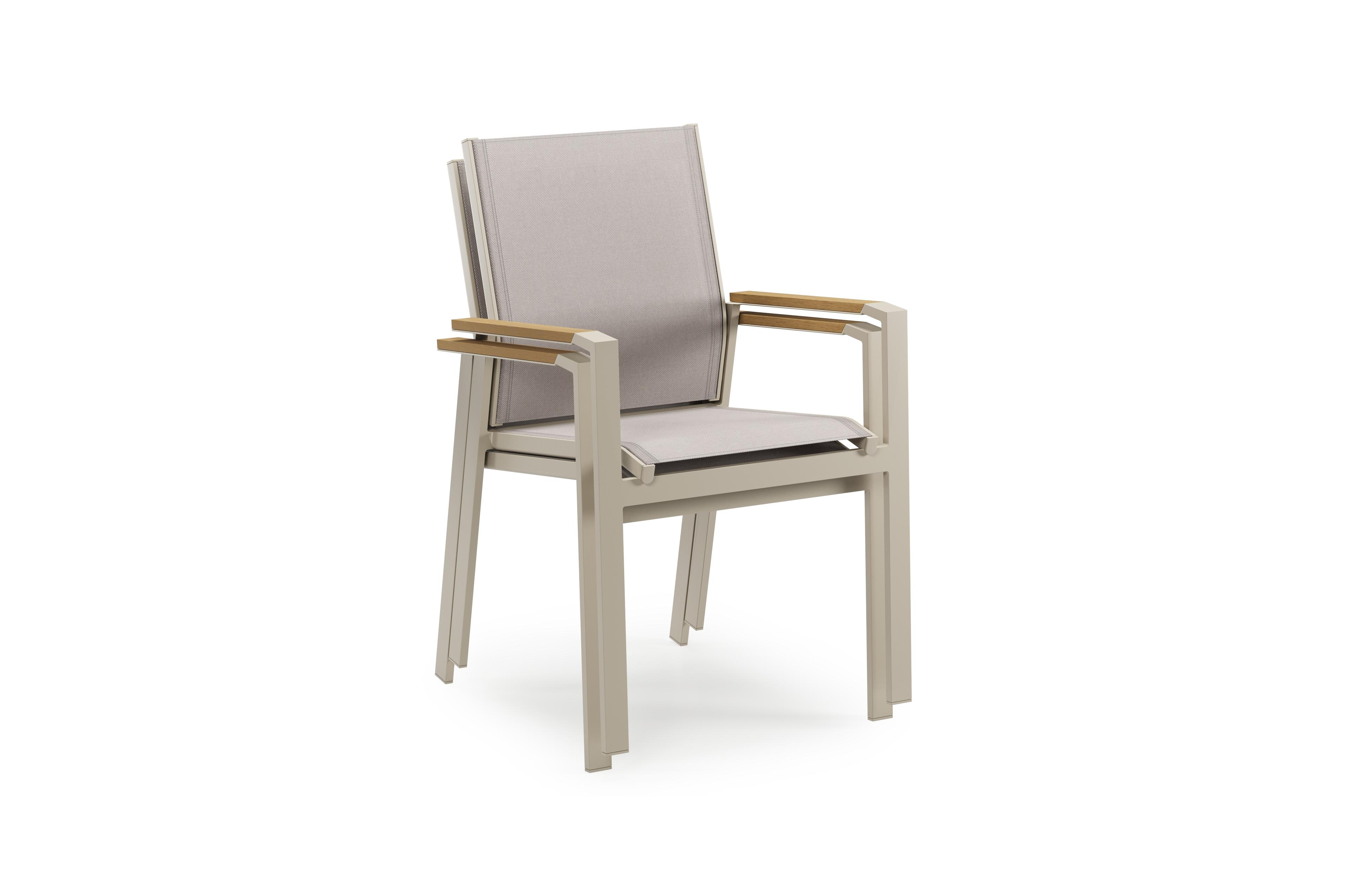 Ensemble de jardin Tora en aluminium beige et polywood avec 4 chaises de jardin empilable Bahia