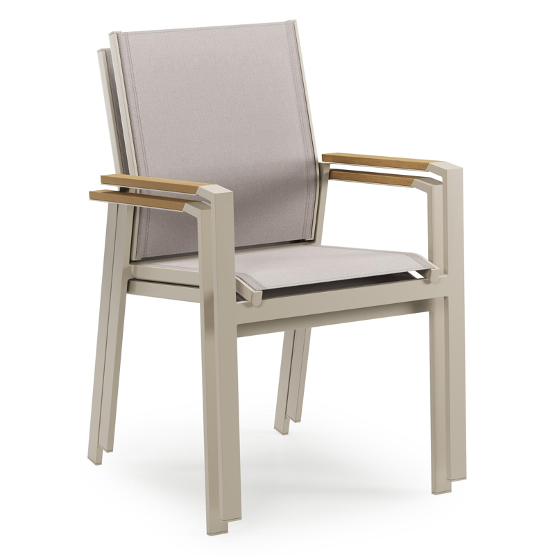 Bahia tuinstoel in beige aluminium en beige single textileen en polywood armleuning