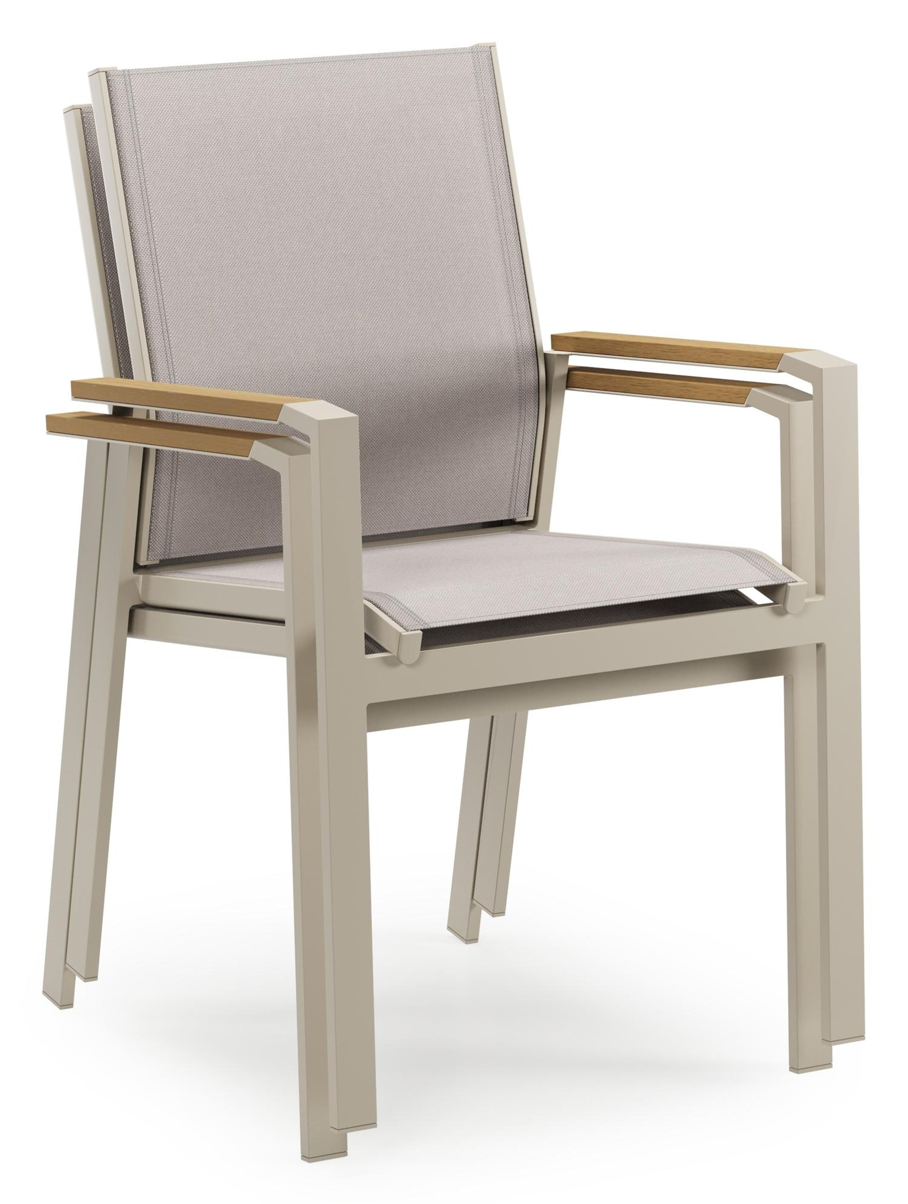 Ensemble de jardin Calzo en aluminium beige et polywood avec 6 chaises de jardin empilable Bahia