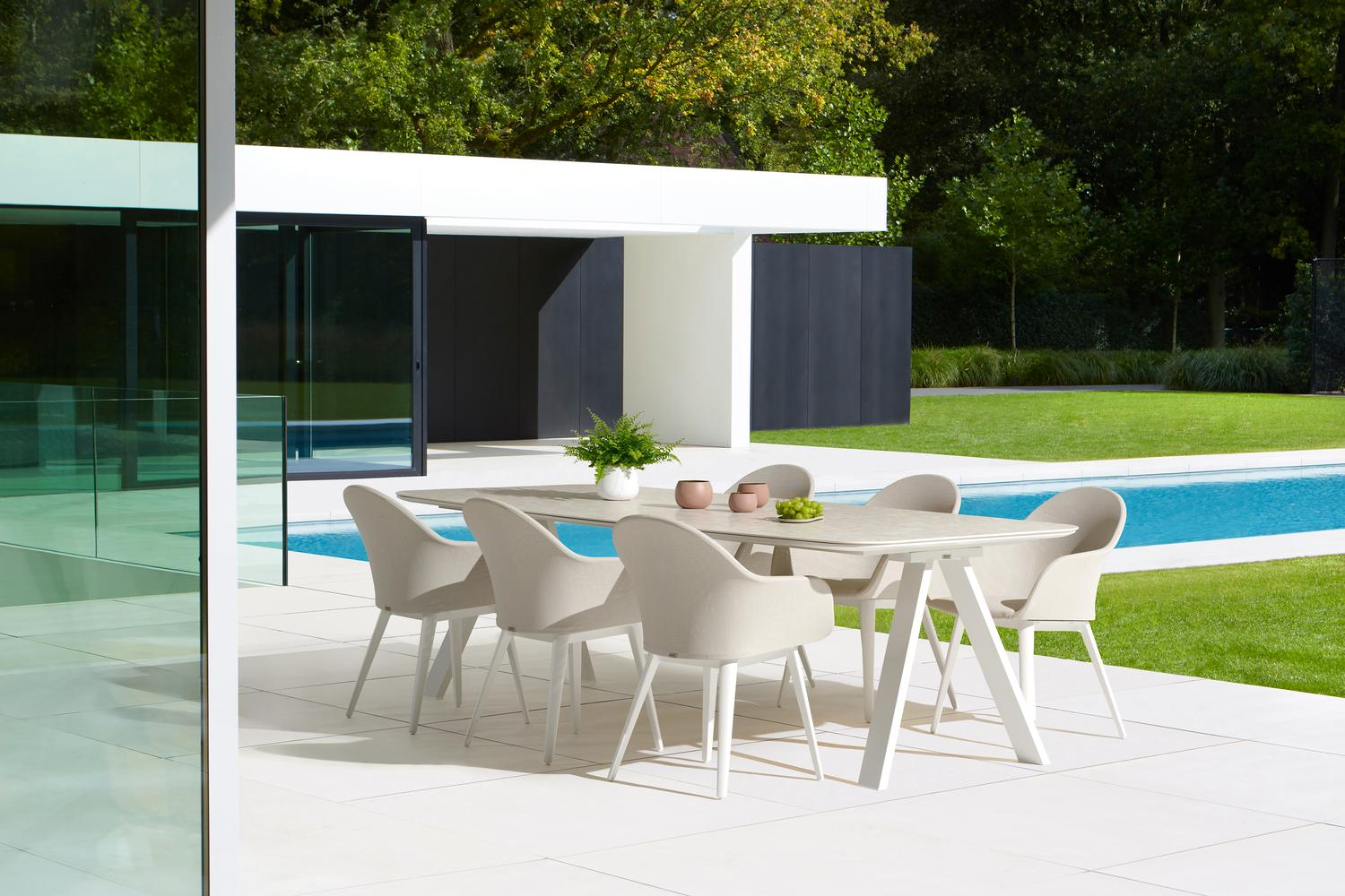 Cesano tuinstoel in wit aluminium en beige dubbele textilene