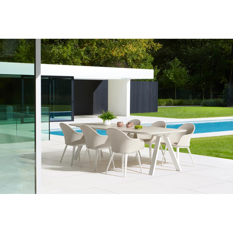 Cesano tuinstoel in wit aluminium en beige dubbele textilene