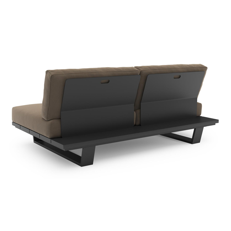 Pagino loungebank in zwart aluminium met natte heather grey all weather sunbrella® luxe kussen