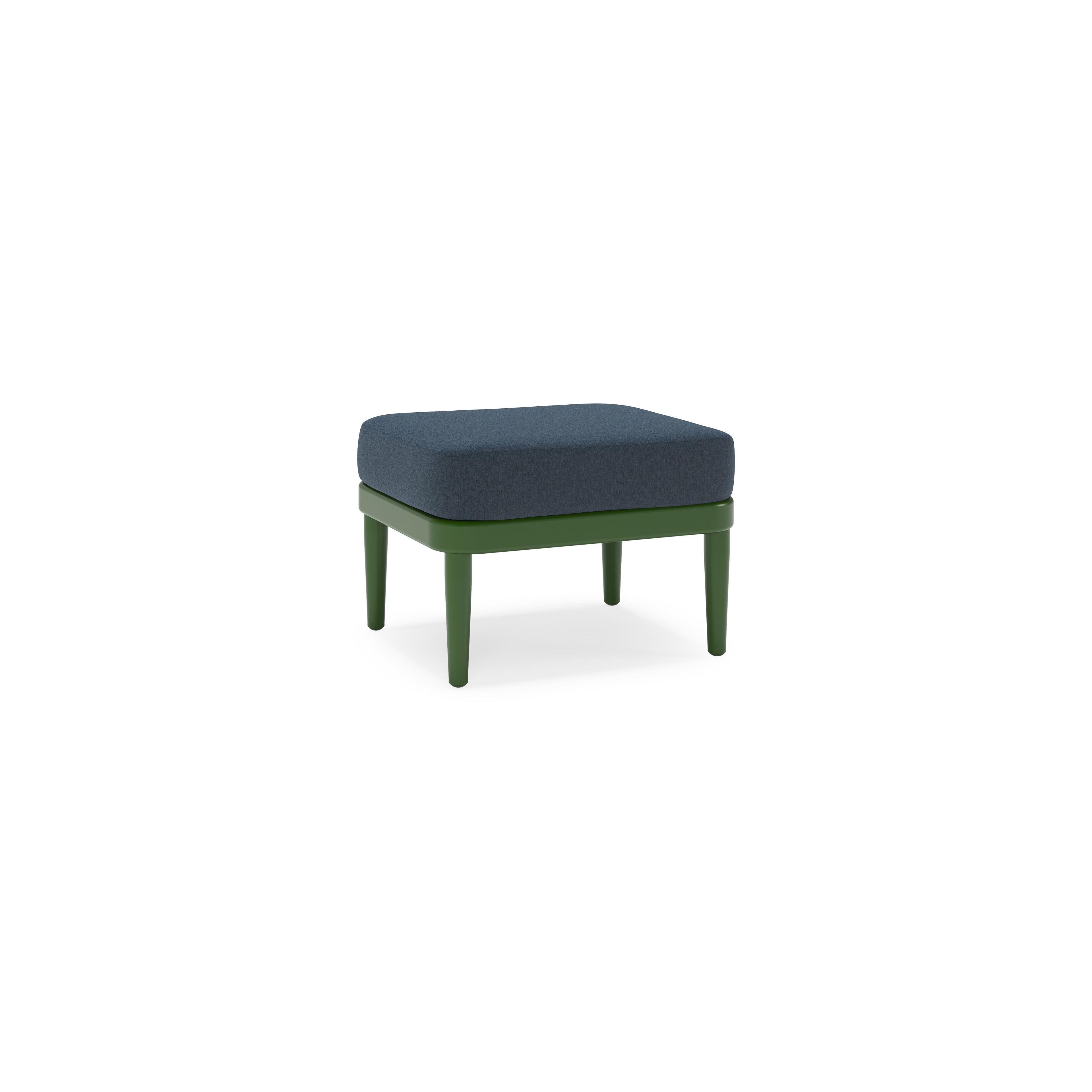 Orso poef in groen aluminium met Heritage Indigo All Weather Sunbrella® luxe kussen