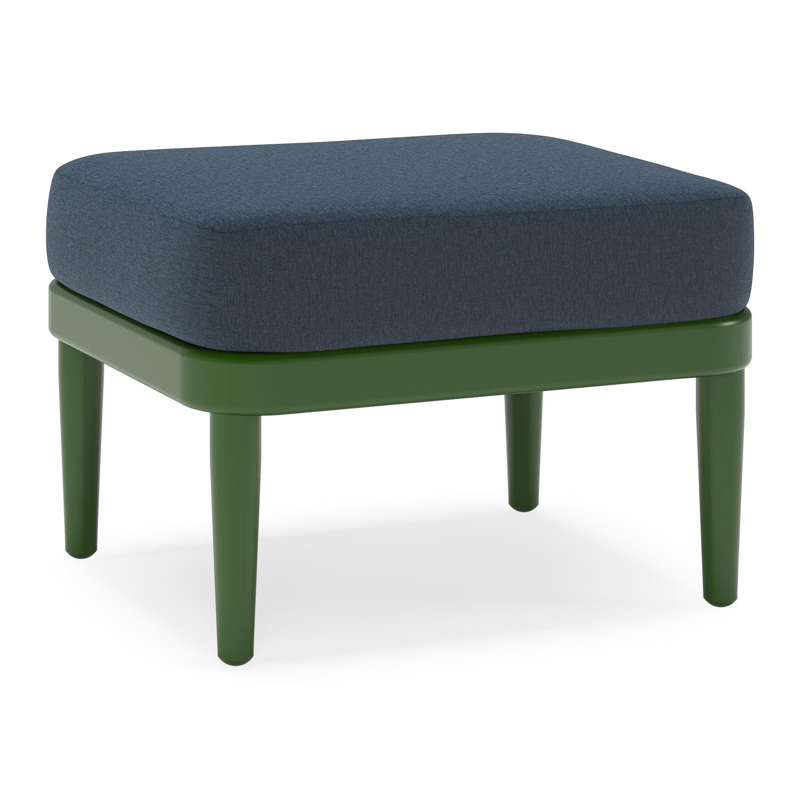 Orso poef in groen aluminium met Heritage Indigo all weather sunbrella® luxe kussen