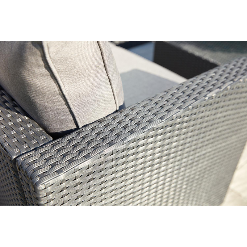 Gio loungehoek in zwart wicker en aluminium met grijs polyester kussen en loungetafel