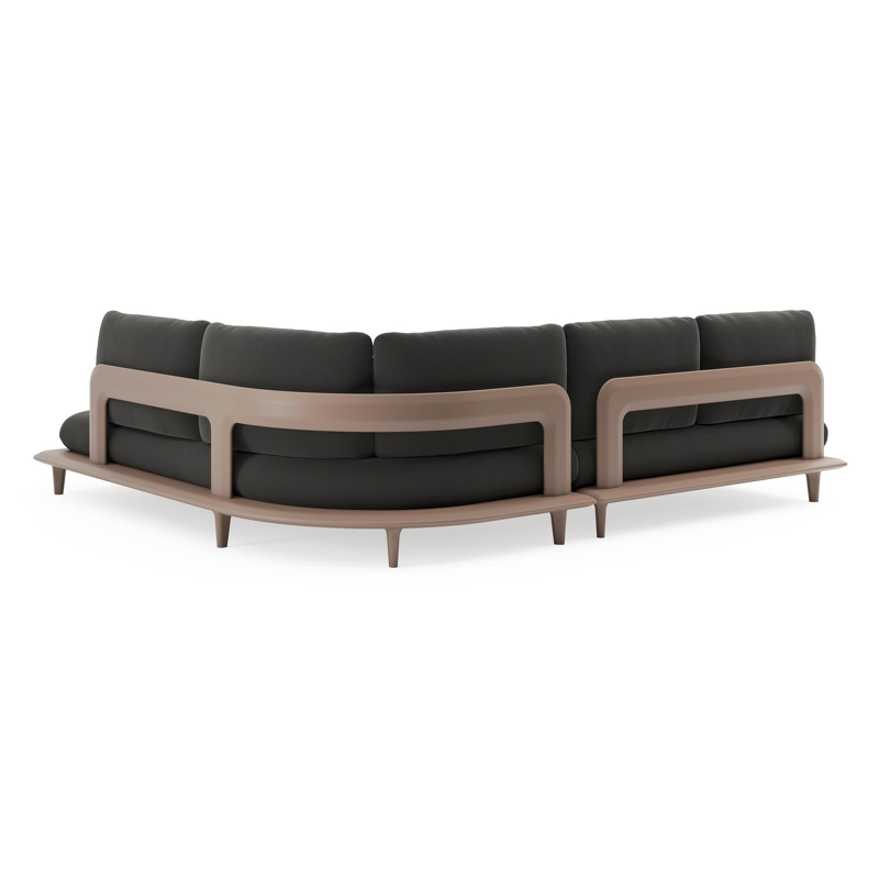 Bomero loungehoek in taupe aluminium met natte sooty all weather sunbrella® luxe kussen