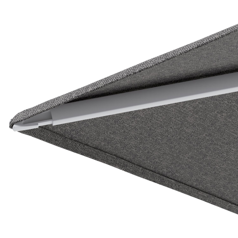 Minore zweefparasol met tiltfunctie in wit aluminium en Chartres Drizzle All Weather Sunbrella® Luxe parasoldoek - L1 350 x L2: 350 cm met parasolvoet Minore 260 kg met wielen
