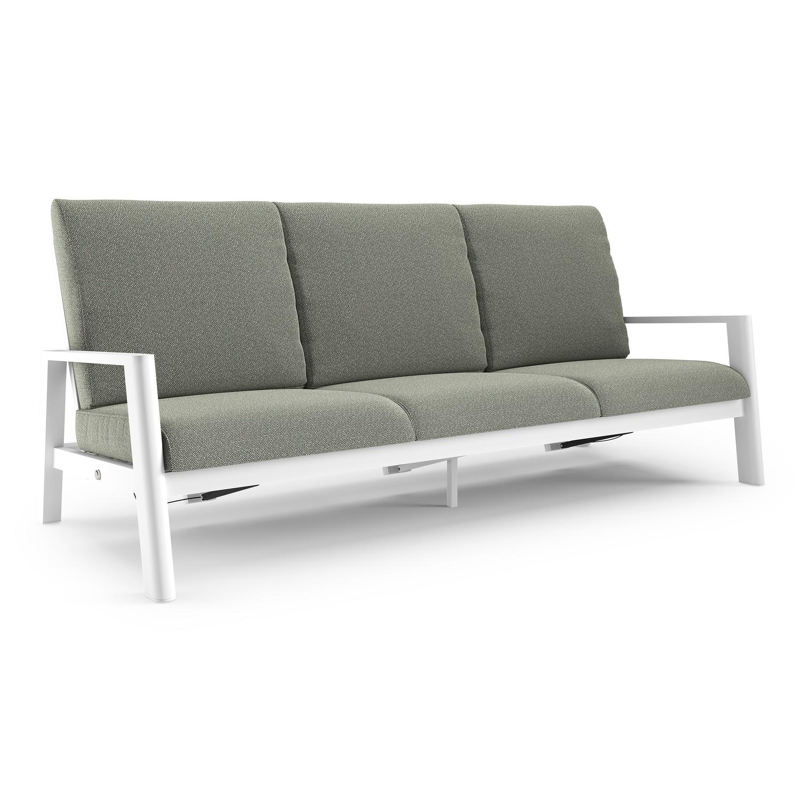 Canapé de jardin Cirello en aluminium blanc et coussins en all weather sunbrella® luxe savane leaf