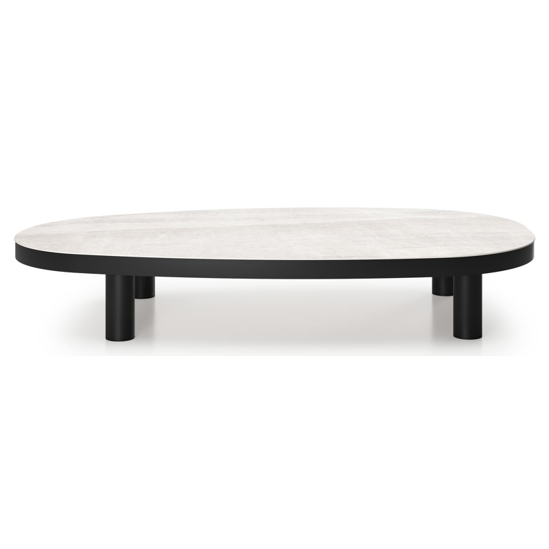 Table de basse Donato organique en aluminium noir et céramique pleine Taj Mahal - Lg. 151 x Lrg. 90 x Haut. 25 cm