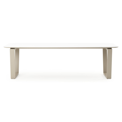 Pagino tuintafel bootvorm in beige aluminium en volkeramiek Arctic White - L 255 x B 115 x H 73 cm
