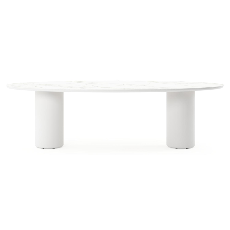 Table de jardin Amico oval en aluminium blanc et céramique pleine Calacatta - Lg. 260 x Lrg. 125 x Haut. 74 cm