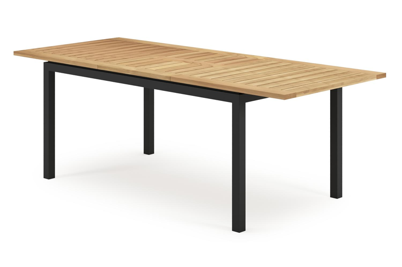 Amalfi verlengbare tuintafel in zwart aluminium en teak - L 156/214 x B 90 x H 75 cm