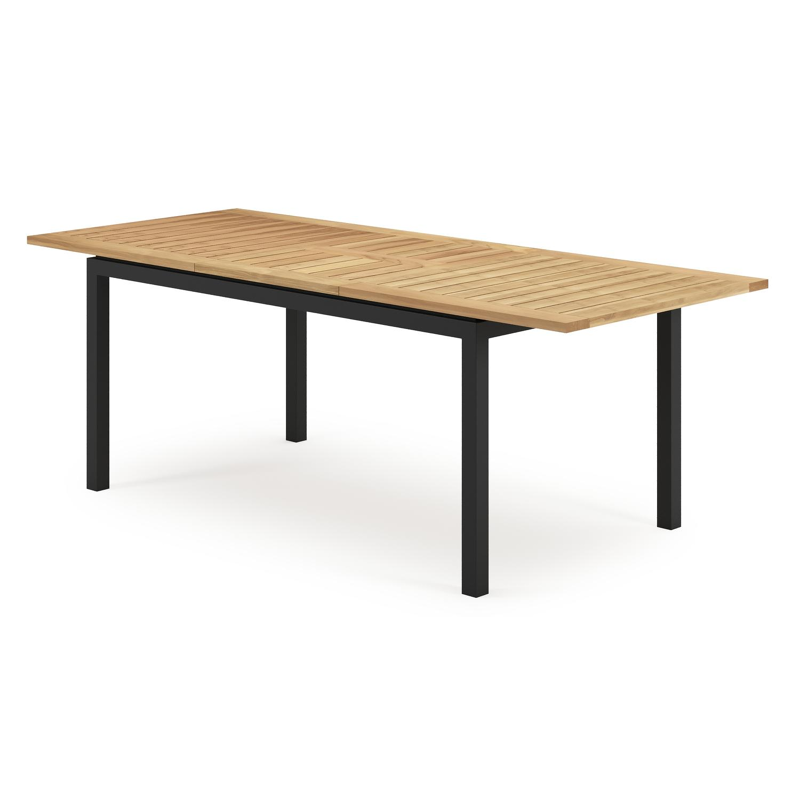 Amalfi verlengbare tuintafel in zwart aluminium en teak - L 156/214 x B 90 x H 75 cm