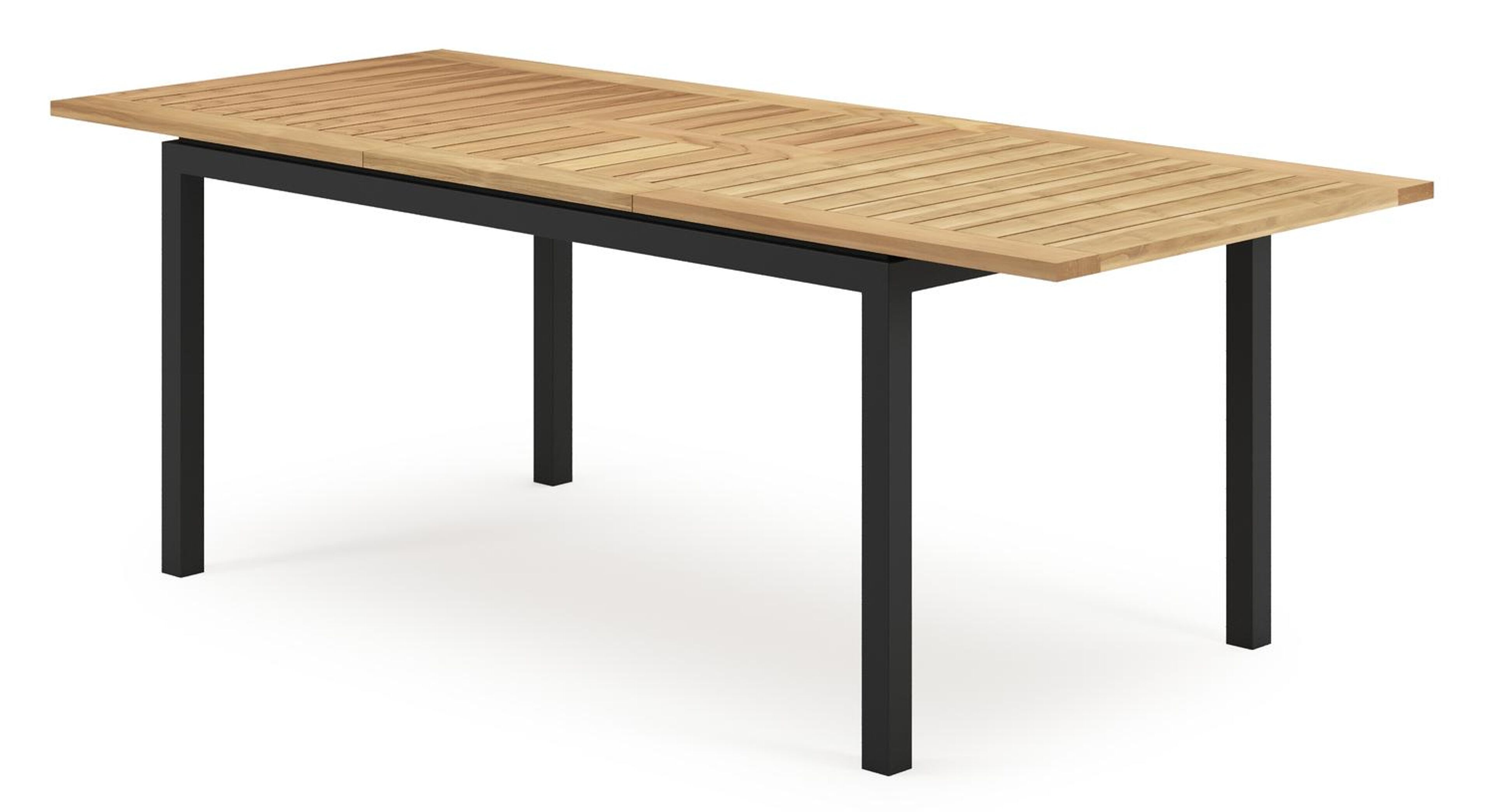 Table de jardin Amalfi extensible rectangulaire en aluminium noir et teck - Lg. 156/214 x Lrg. 90 x Haut. 75 cm