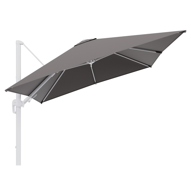 Rufina zweefparasol tiltfunctie in wit aluminium en parasoldoek in All Weather Sunbrella® Luxe Natte Nature Grey  - L1 300 x L2 300 cm (zonder voet)