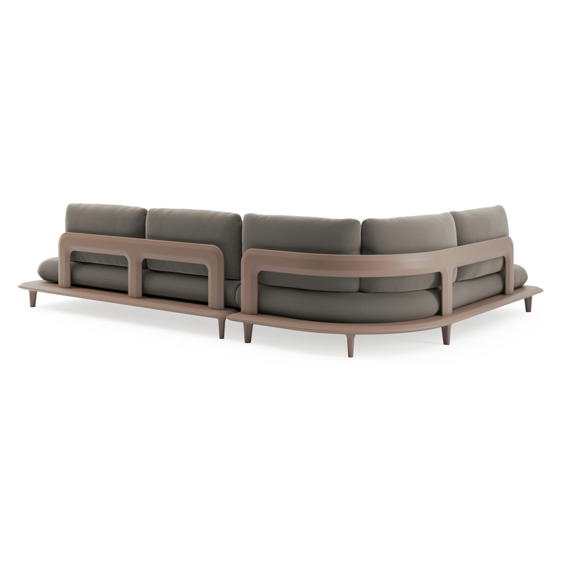 Salon de jardin d'angle Bomero en aluminium taupe et coussins en all weather sunbrella® luxe natte carbon beige