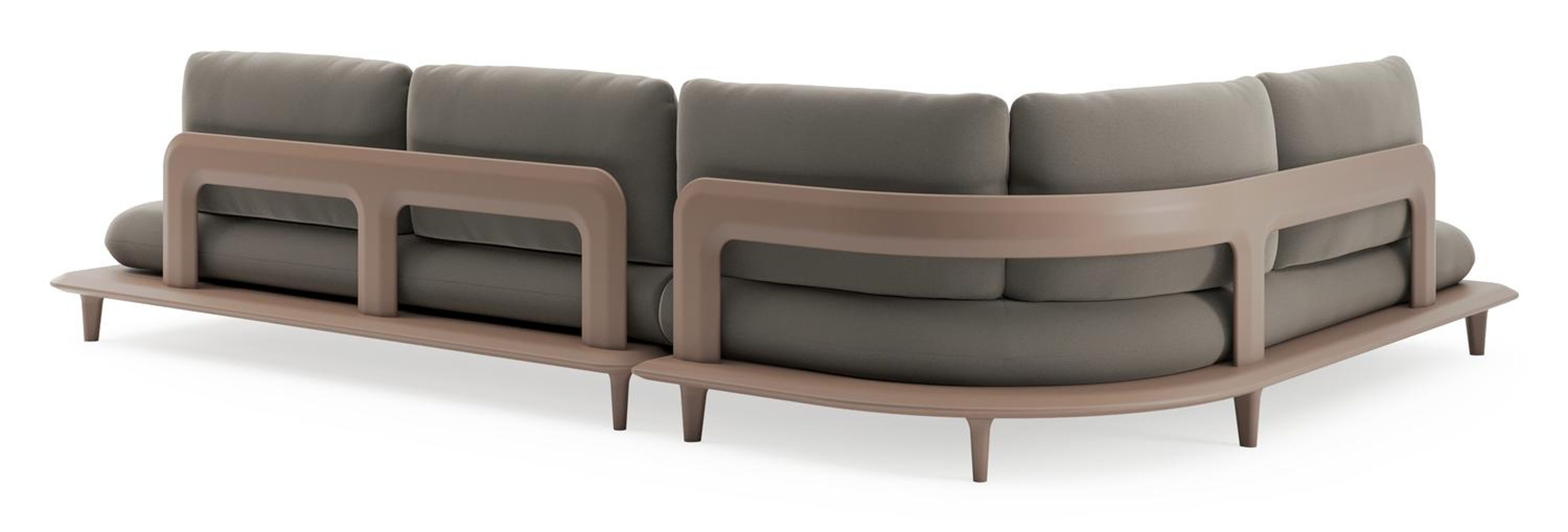 Salon de jardin d'angle Bomero en aluminium taupe et coussins en all weather sunbrella® luxe natte carbon beige