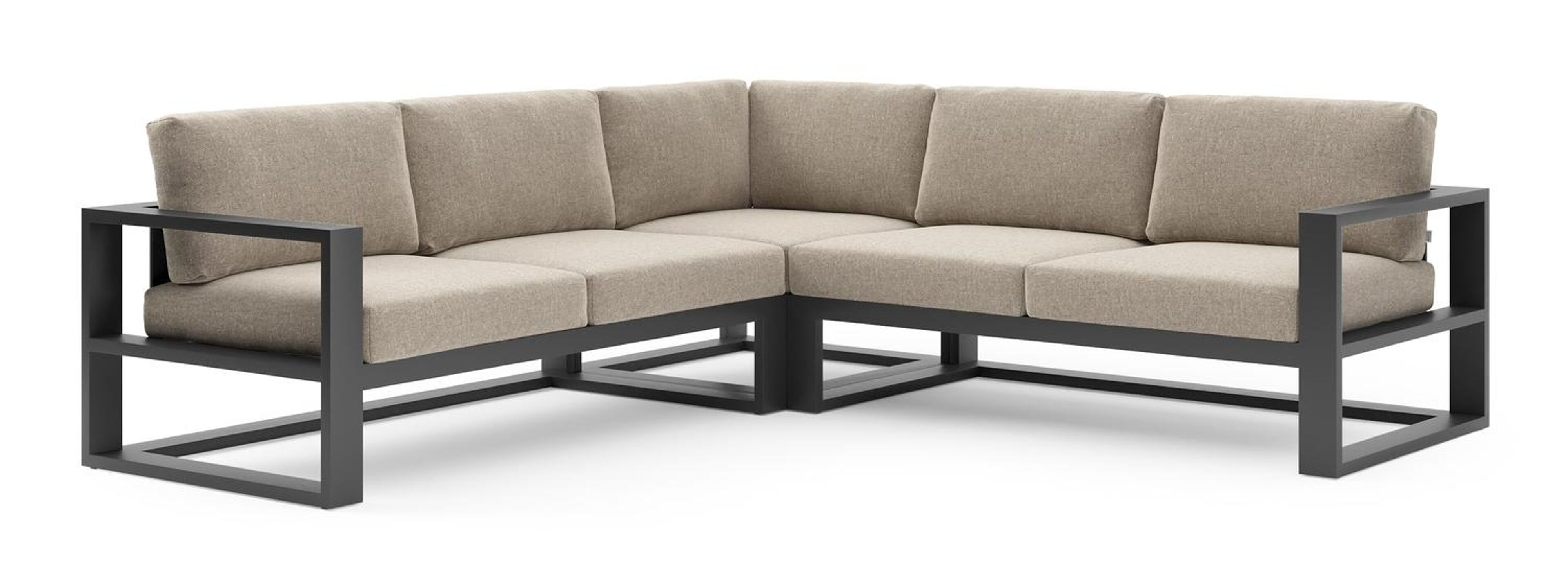 Verato loungehoek in zwart aluminium met chartres pewter all weather sunbrella® luxe kussen