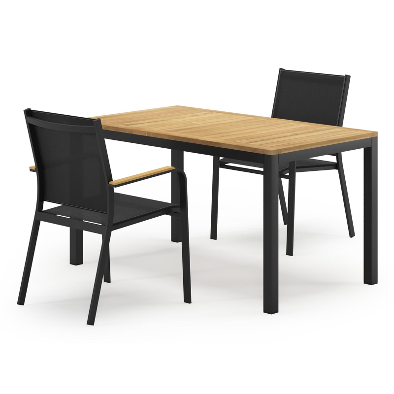 Feltro tuinset in zwart aluminium en teak Natural Finish met 2 Amalfi tuinstoelen