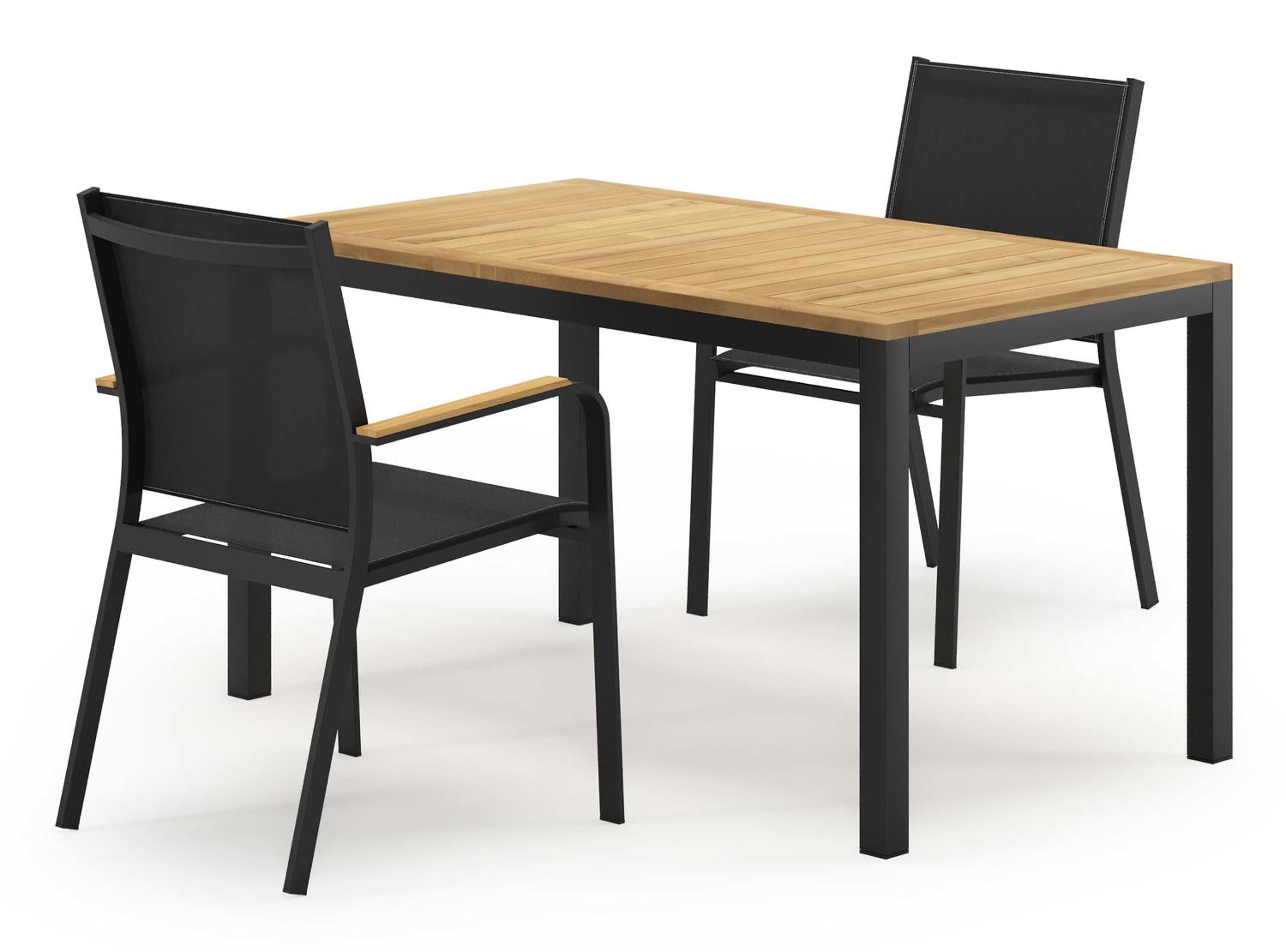 Feltro tuinset in zwart aluminium en teak Natural Finish met 2 Amalfi tuinstoelen