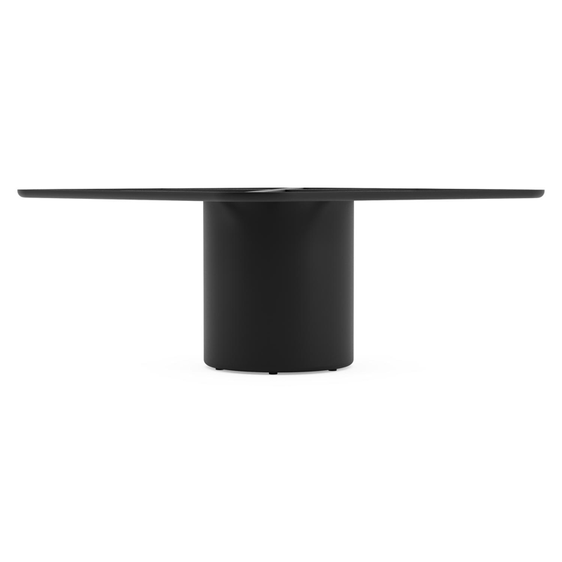 Amico low dining tuintafel afgerond vierkant in zwart aluminium en volkeramiek Aspen Grey - L 148 x B 148 x H 61 cm