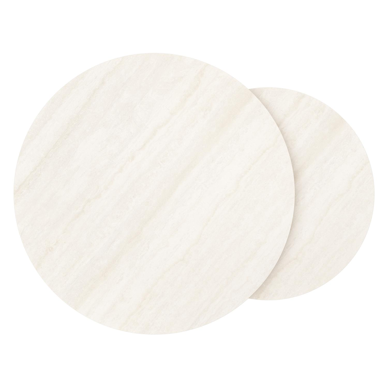 Ensemble de 2 tables d'appoint Fano ronde en aluminium beige et céramique pleine Travertino Bianco - Diam. 85 x Haut. 35 cm