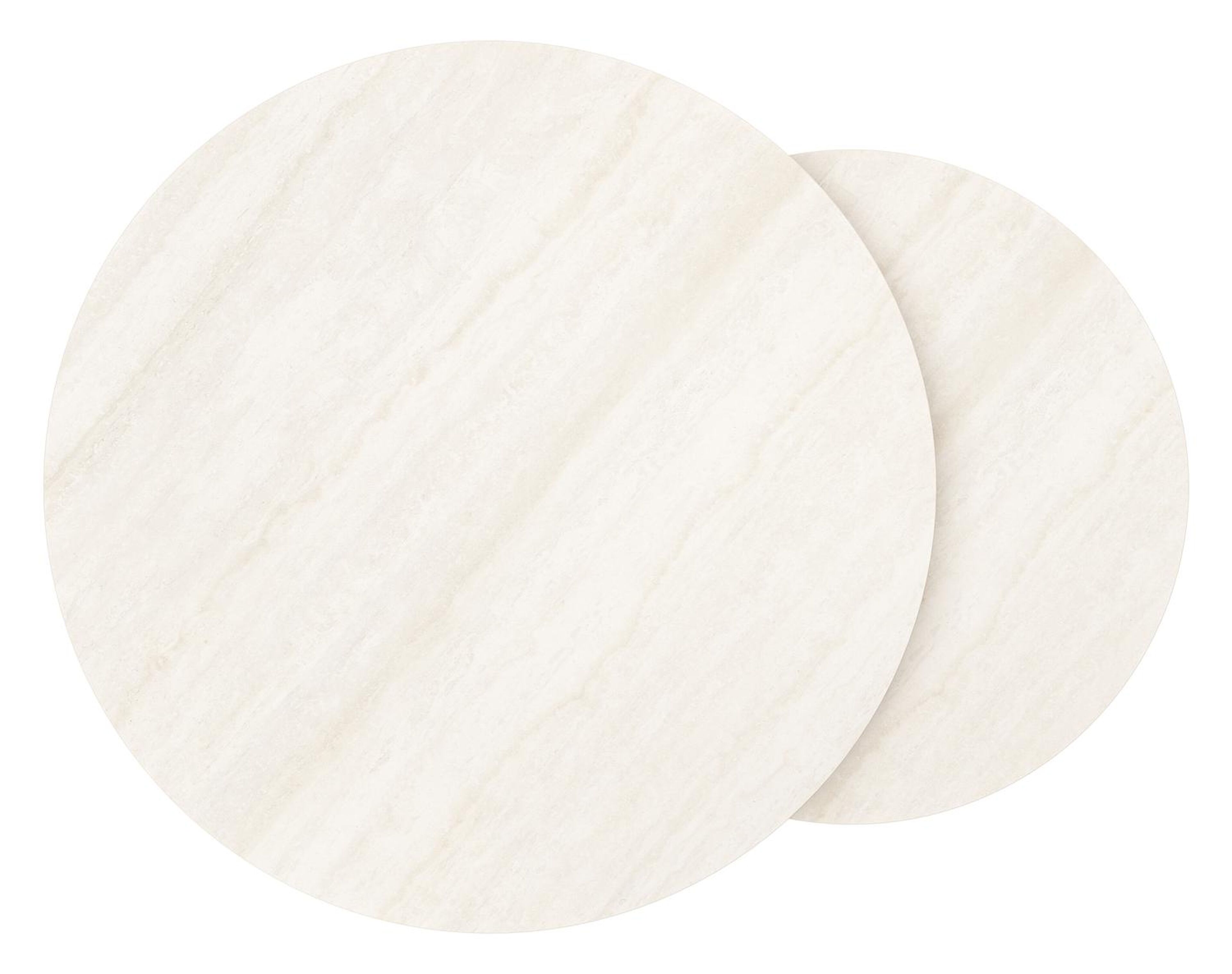 Ensemble de 2 tables d'appoint Fano ronde en aluminium beige et céramique pleine Travertino Bianco - Diam. 85 x Haut. 35 cm