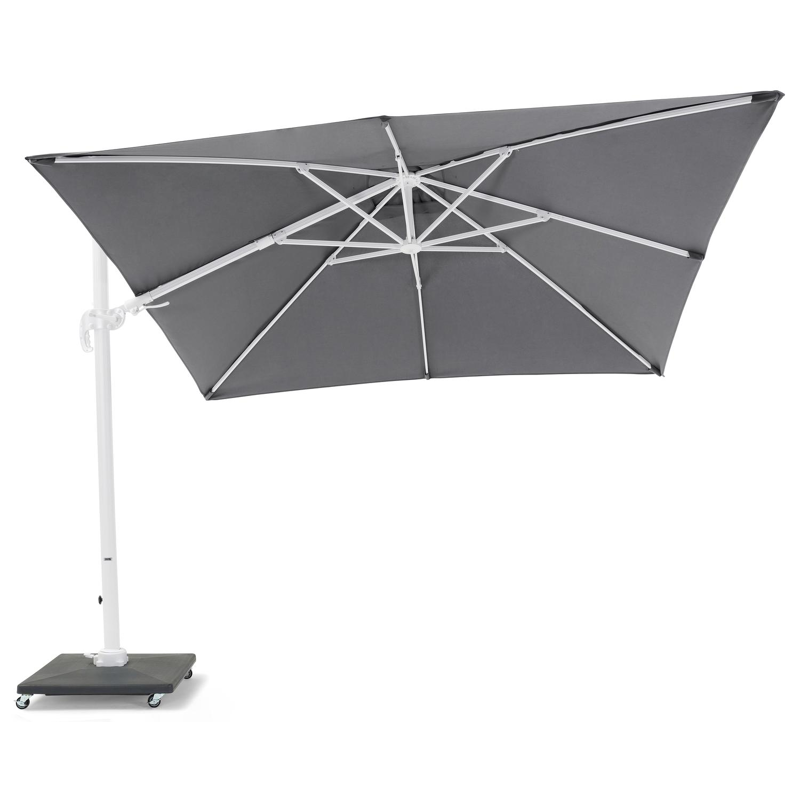 Avola zweefparasol met tiltfunctie in wit aluminium met grijs weather+ softtouch parasoldoek - L1 300 x L2 300 cm (met voet)