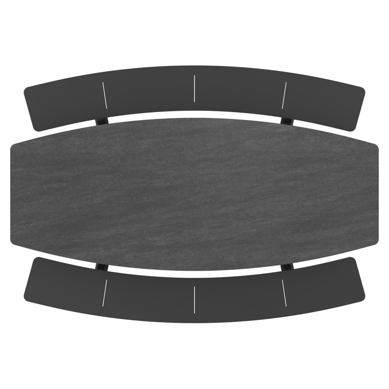 Forno picknicktafel bootvorm in zwart aluminium en volkeramiek basalt black tafelblad - L 240 x B 181 x H 72 cm