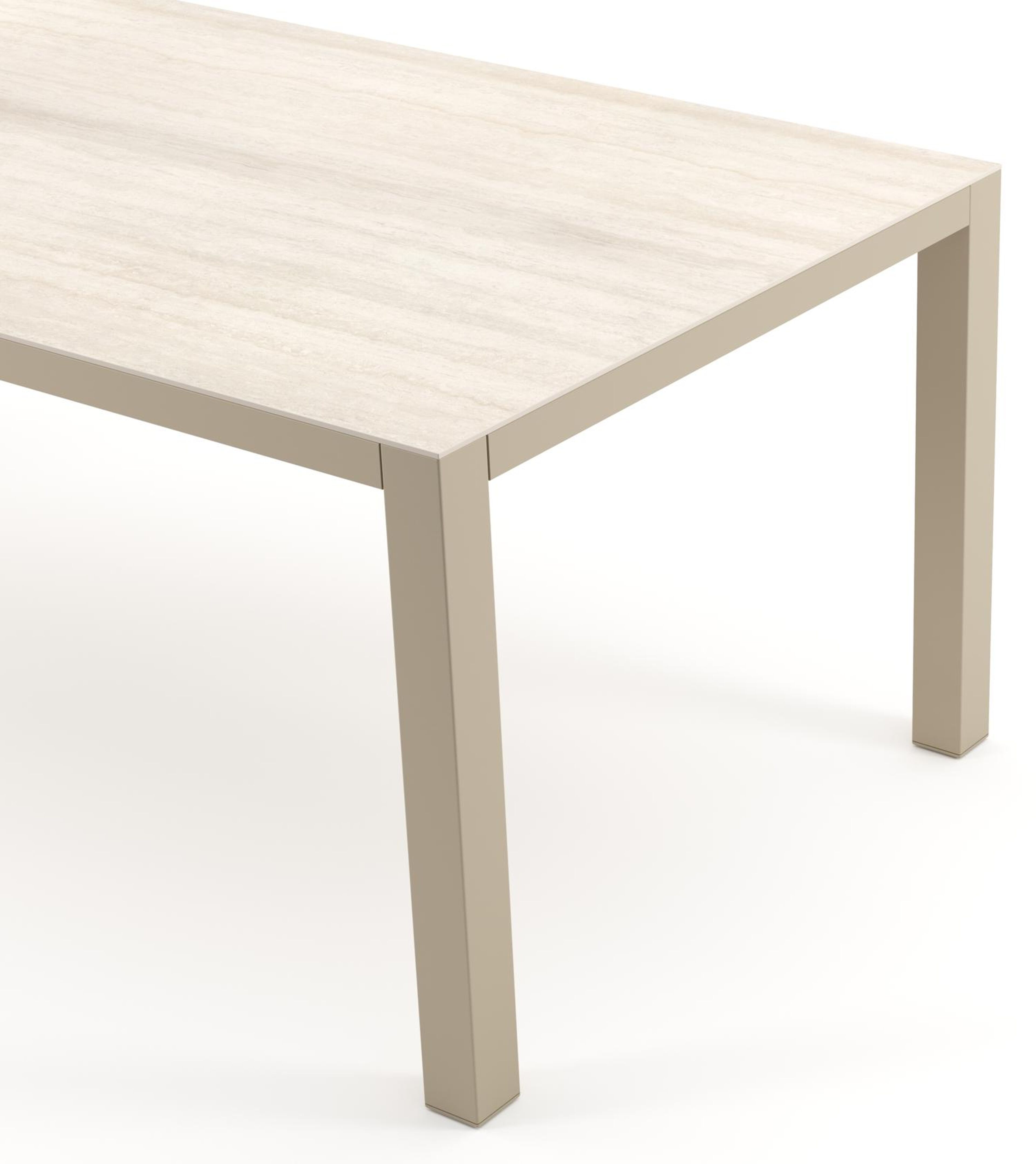 Como tuintafel rechthoekig in beige aluminium en volkeramiek Travertino Bianco - L 200 x B 100 x H 75 cm