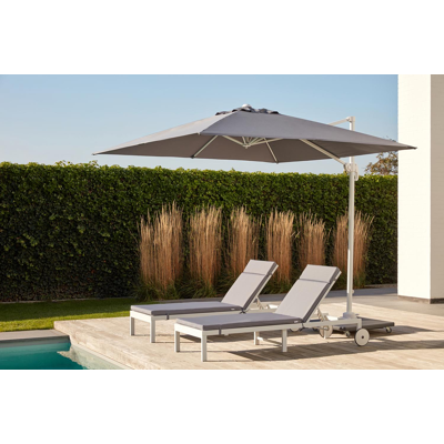 Pied de parasol Calpe en béton gris de 70 kg avec des roulettes