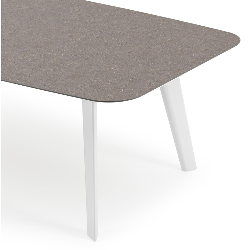 Table de jardin Lacrima forme de bateau en aluminium blanc et céramique pleine Wulong - Lg. 255 x Lrg. 115 x Haut. 73 cm