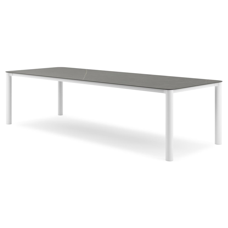 Table de jardin Orso rectangulaire arrondi en aluminium blanc et céramique pleine Calatorao - Lg. 290 x Lrg. 110 x Haut. 73.5 cm