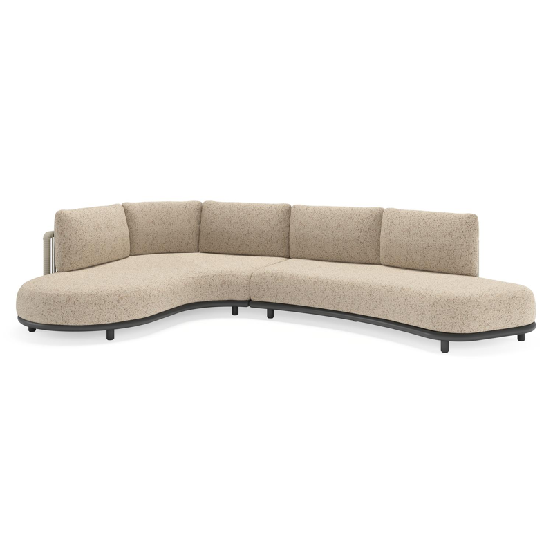 Lomano loungehoek in zwart aluminium en beige verticaal geweven luxe vlakke rope met Bora Jungle all weather cosytica