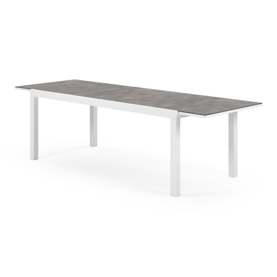 Oviedo tuinset met verlengbare tafel in wit aluminium en grijs keramische print tafelblad met 8 stapelbare Oviedo tuinstoelen