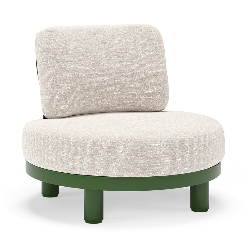 Donato loungestoel in groen aluminium met all weather sunbrella® luxe Tundra Sand kussen