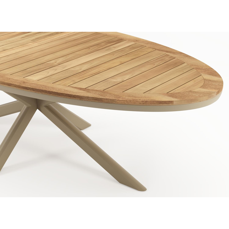 Pamplona tuintafel ovaal in beige aluminium en teak - L 267.2 x B 115 x H 73 cm