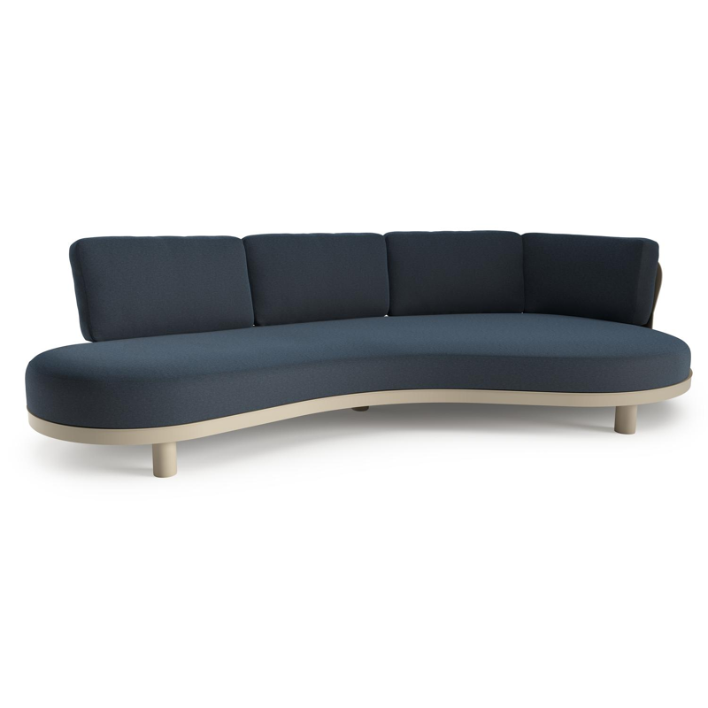 Donato loungebank in beige aluminium met heritage indigo All Weather Sunbrella® luxe kussen