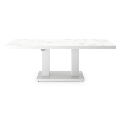 Cirello Pop up loungetafel in wit aluminium en wit volkeramiek - L 140 x B 80 x H 71,6 cm